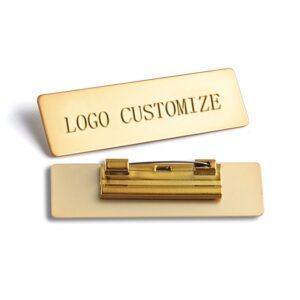 Custom stainless steel metal nametag hotel staff name badge with safety pin modern name badges
