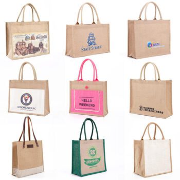Customized logo colorful jute beach promotional wedding eco-friendly material tote shopping jute bag with zipper pocket
