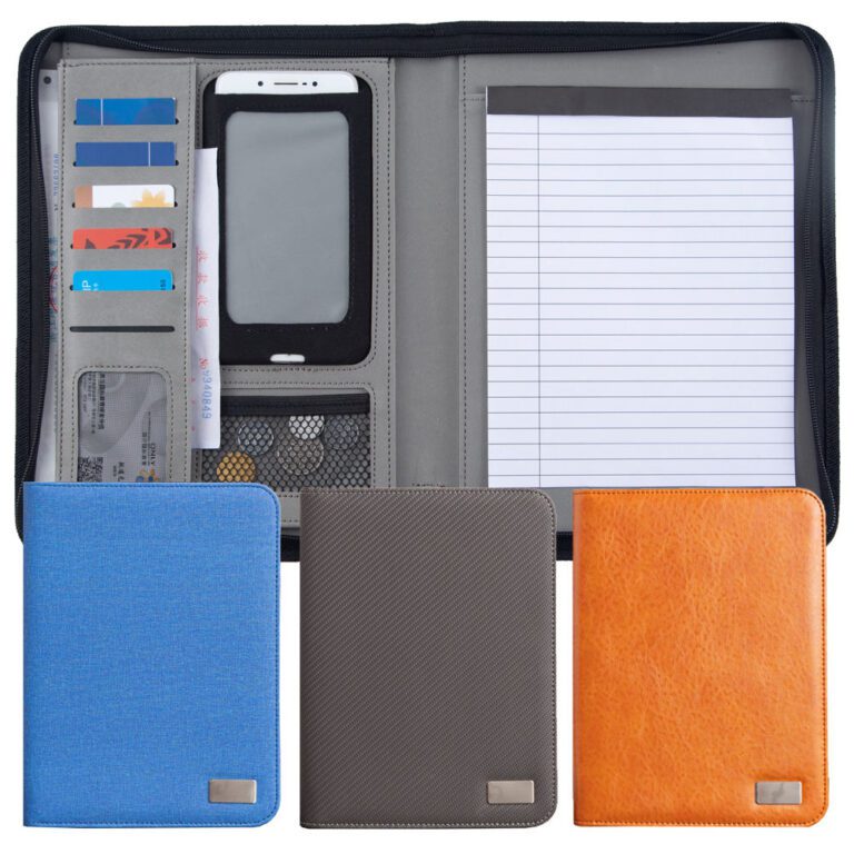 Custom logo b5 business oxford leather zipper document file folder padfolio portfolio