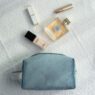 Fashion luxury beauty products storage pouch zipper travel makeup pouch soft velvet cosmetic bag with letter pattern