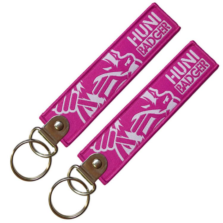 Promotional gifts custom team logo embroidery keychains woven key tag key ring