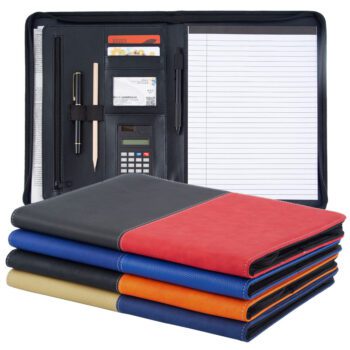 Custom logo zipper leather pouch bag sewing recycled portfolio for corporate