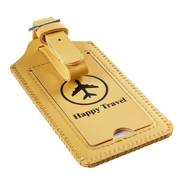 Custom logo rfid blocking pu leather bag tags travel luggage tags with embossed logo