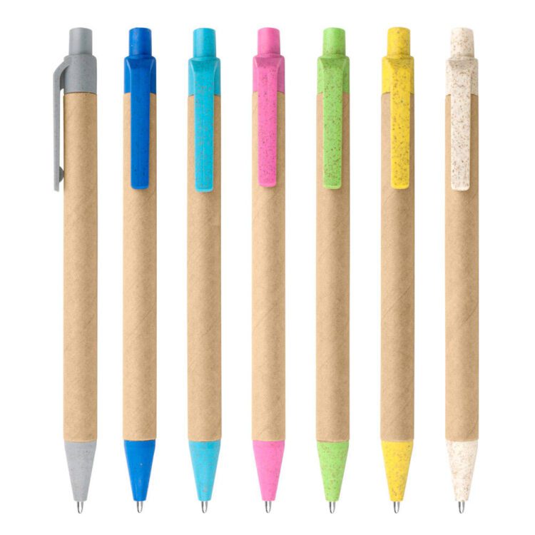 Wheat straw materials kraft paper barrel eco-friendly ballpoint pen-biogradeable custom print paper ball pen