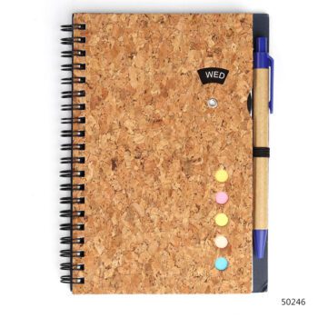 Wholesale hard cover a5 notebooks eco friendly cork cover spiral bound notebooks with pens