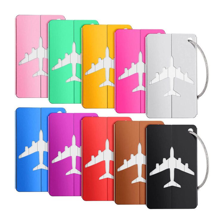 Customized bulk blank name airplane plane metal travel id anodized aluminum flight luggage tags