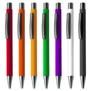 Soft rubber coating metal ballpoint pens-support custom logo laser engraved or full color uv printing ball pen-metal clip