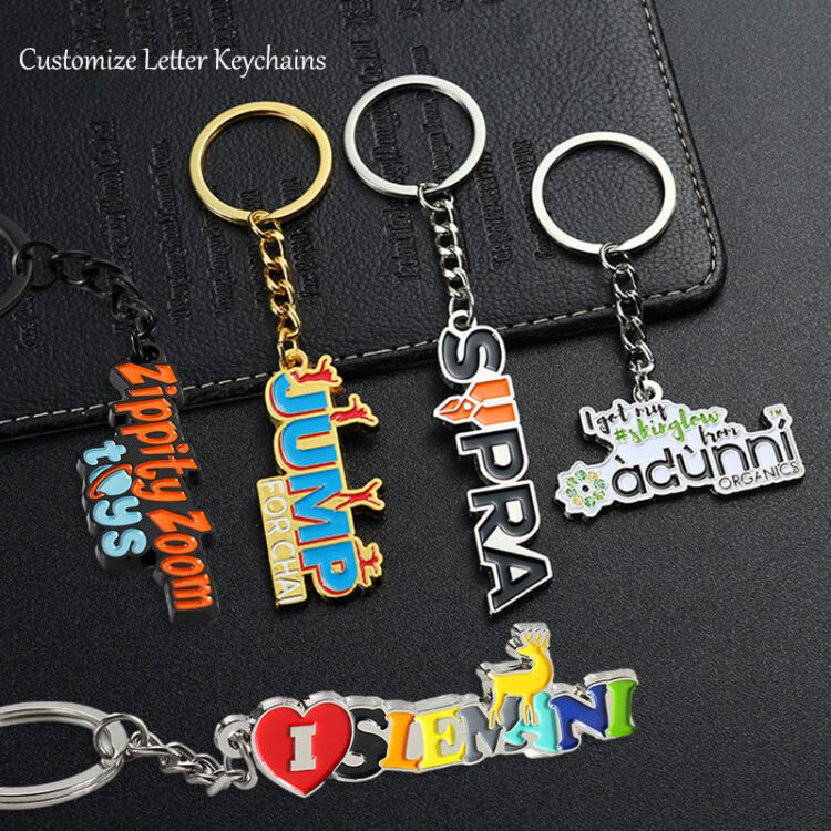 Customize keychain logo company brand letter zinc alloy metal 3d key chain gold silver enamel key ring keyholders souvenirs