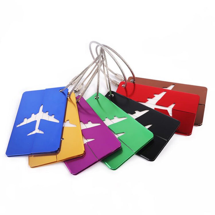 Customized bulk blank name airplane plane metal travel id anodized aluminum flight luggage tags