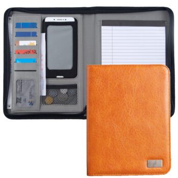 Custom logo b5 business oxford leather zipper document file folder padfolio portfolio