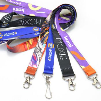 Promotional custom logo lanyard with carabiner keychain nylon polyester sublimation design on neck silk screen printed