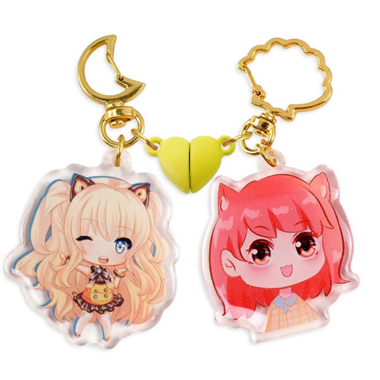 Custom printed magnetic heart clear epoxy acrylic keychain charm anime acrylic key rings