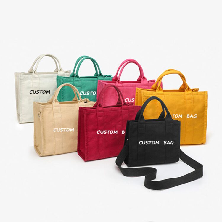 Customizable size solid color canvas tote handbag fashion eco shoulder bag plain custom totes bags canvas for women shopping