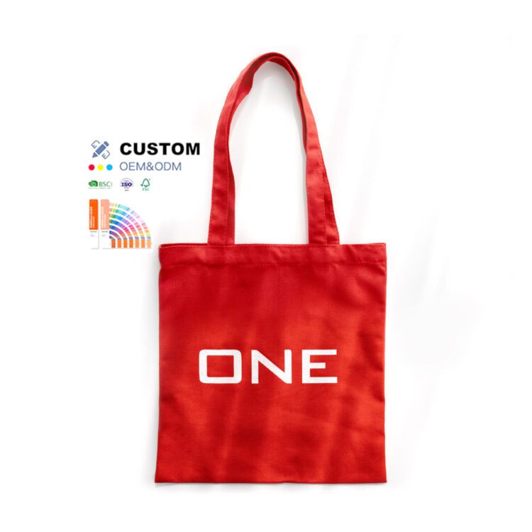 Custom logo red cotton shopping bag women one letter pattern fashion style versatile sublimation tote canvas bag reversible