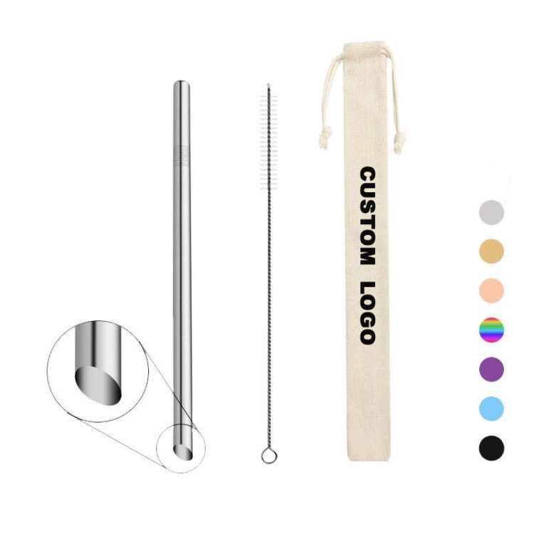 Eco-friendly reusable oblique incisions metal drinking straws colorful sharp tip bubble tea straw stainless steel with pouch