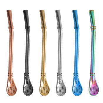 Wholesale bombilla filter spoon custom logo colorful stainless steel yerba mate straw