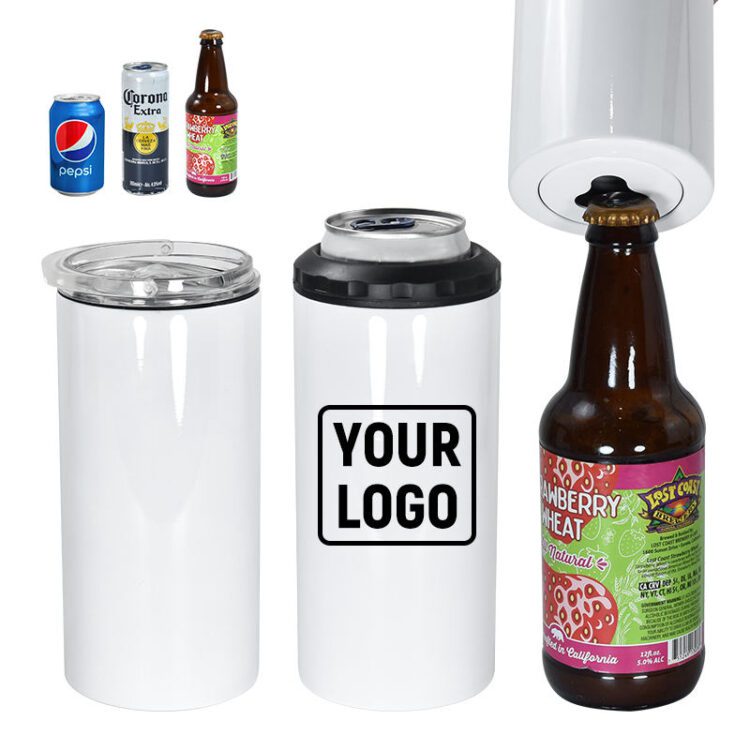 New 4 in 1 cooler 16oz blank insulated stainless steel wine and beverage drink can cooler white sublimation with opener