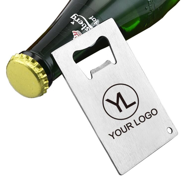 Custom printed advertising barware stainless steel metal credit card beer can bottle cap opener