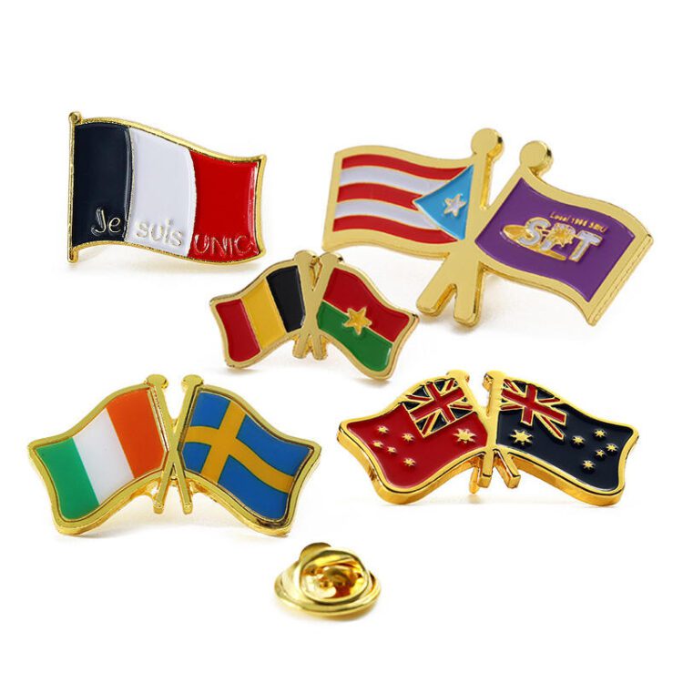 Souvenir gifts flag hat pins metal lapel pin custom 2d 3d gold australia ireland israel switzerland flag pins metalicos