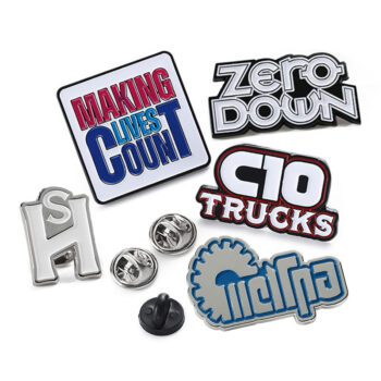 Wholesale zinc alloy metal pins custom design black silver enamel lapel pin badges 2d 3d company logo name letter pins for hats