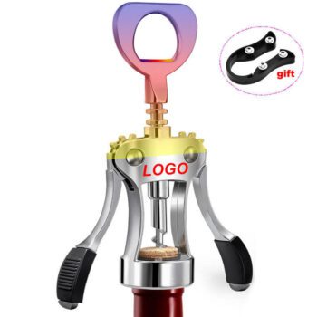 Factory wholesale stainless steel custom logo multifunction metal cork kit wing corkscrew wine opener with gift box