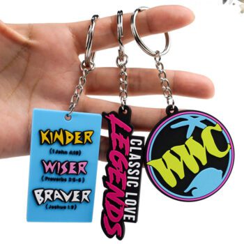 Wholesale cartoon designer 3d mini letter rubber key chains custom pvc rubber keychain model cute promotional keychains with box