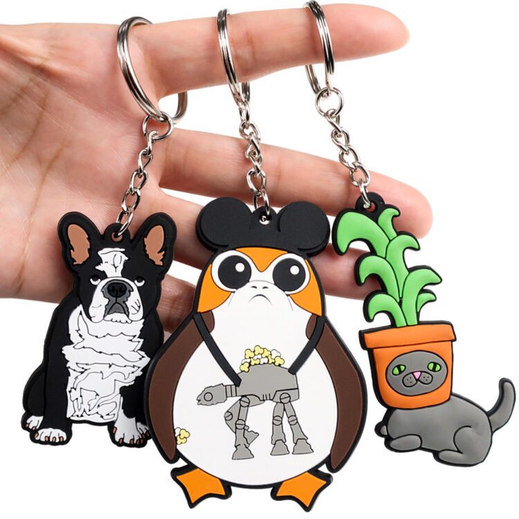 Custom logo diy promotional anime car keychain double sided fashion animal pvc soft rubber 3d keychain