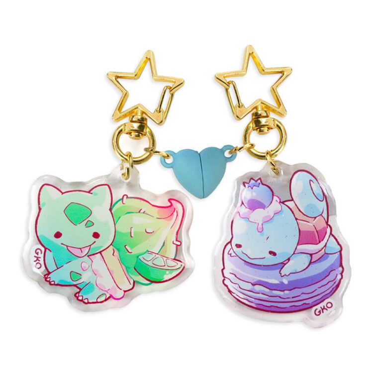 Custom printed double sided magnet heart acrylic charm coloured acrylic anime keychain