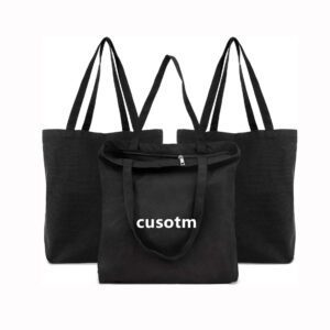 Custom logo large black grocery super sturdy handbag eco friendly recycled reusable organic calico cotton canvas blank tote bag