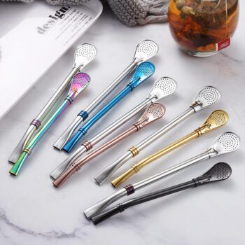Wholesale bombilla filter spoon custom logo colorful stainless steel yerba mate straw