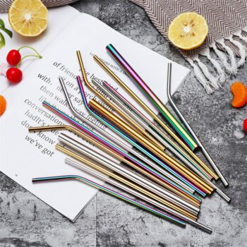 7 color rainbow reusable straight bend metal stainless steel drinking straws