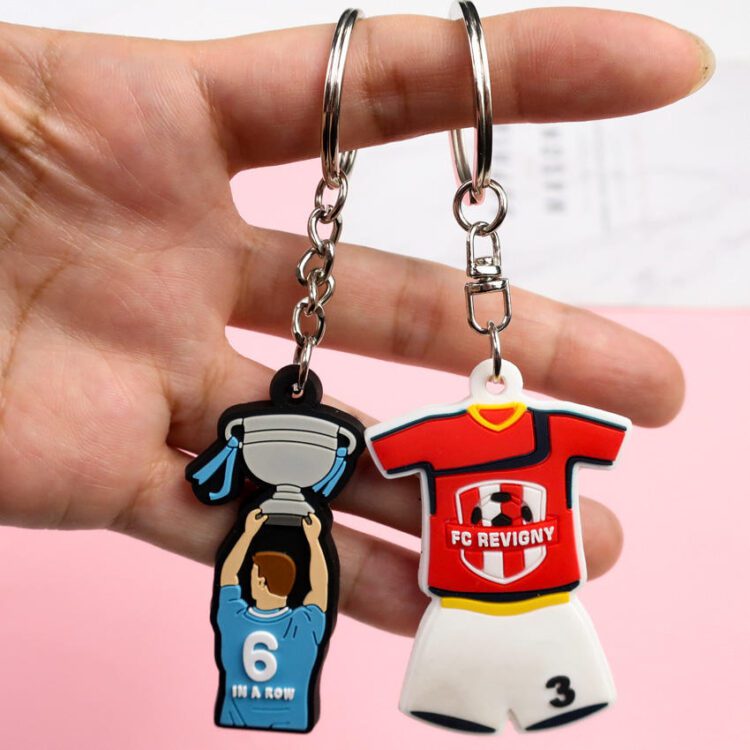 Cheap logo customized polo shirt soccer club keyring sport football soccer key chain pvc rubber keychain