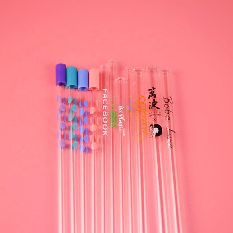 Customized borosilicate glass straw with printing logo and pattern