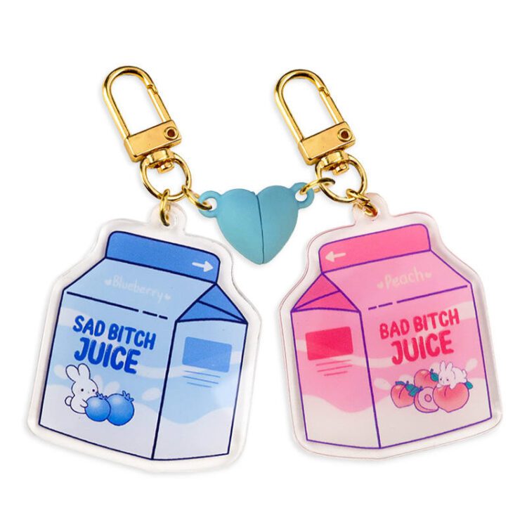 Custom printed double sided magnet heart acrylic charm coloured acrylic anime keychain