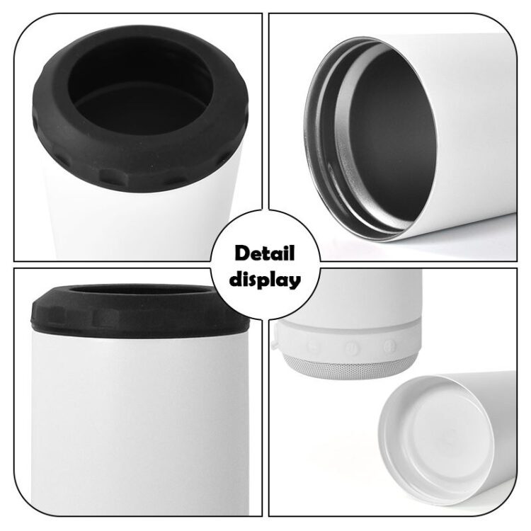 Wholesale customization slim 16oz stainless steel 4 in 1 speaker beer can cooler with speaker and lids