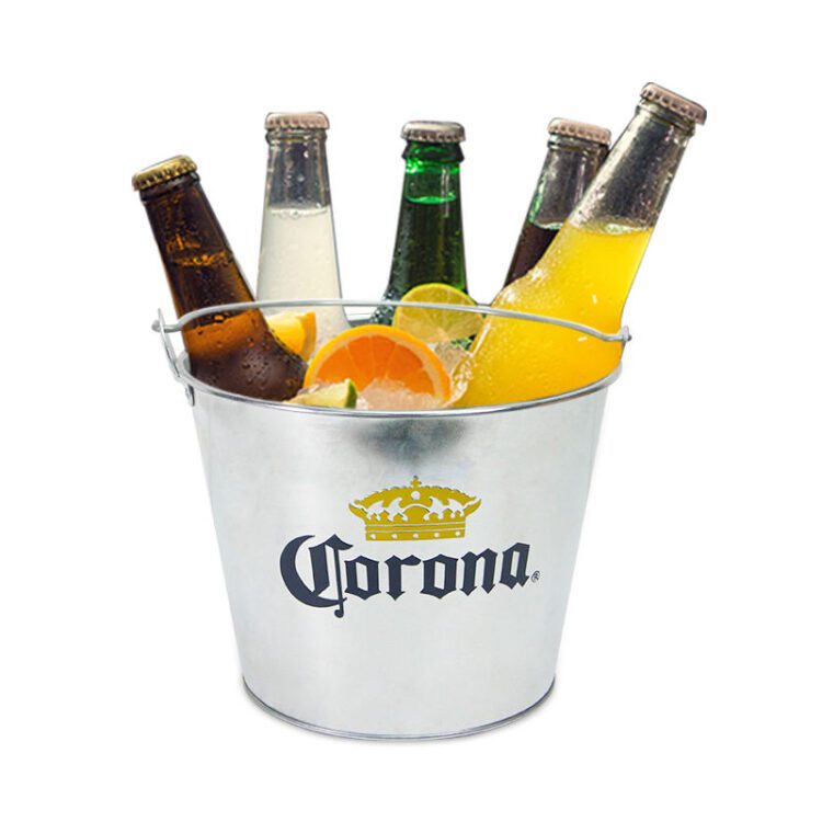Metal galvanized iron ice bucket beer champagne wine cooler ice tin bucket for bar using with bottle opener