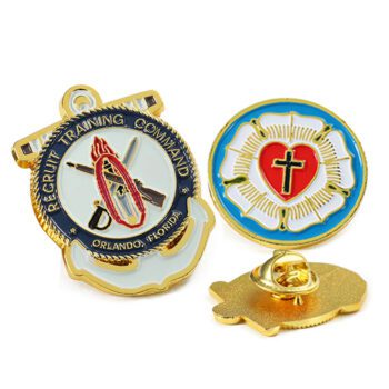 Factory custom hat pin small enamel zinc alloy metal badge gold silver plated 2d 3d company brand letter logos and badges