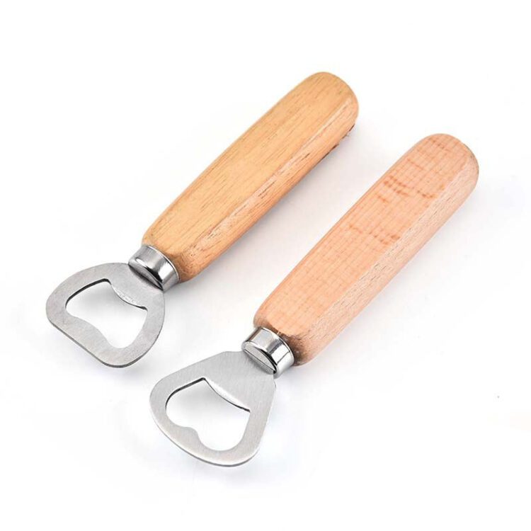 Oem new design kitchen home wedding party stainless steel household bottle opener wooden handle bar beer bottle opener gift