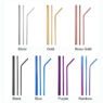 7 color rainbow reusable straight bend metal stainless steel drinking straws