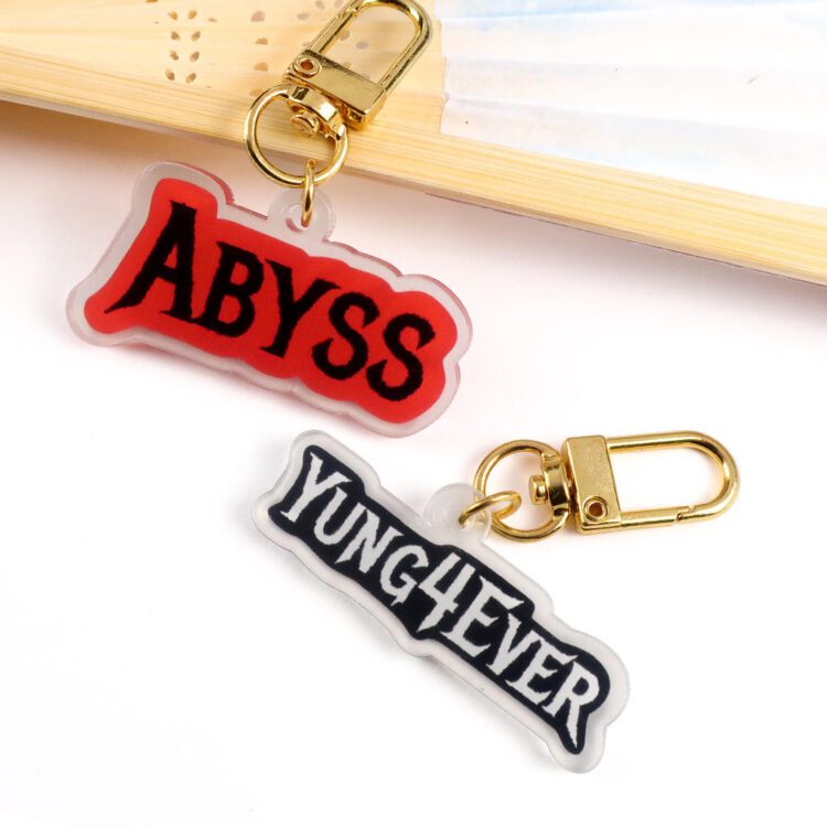 Custom cute printed double sided clear acrylic resin letter keychain holographic charms with logo