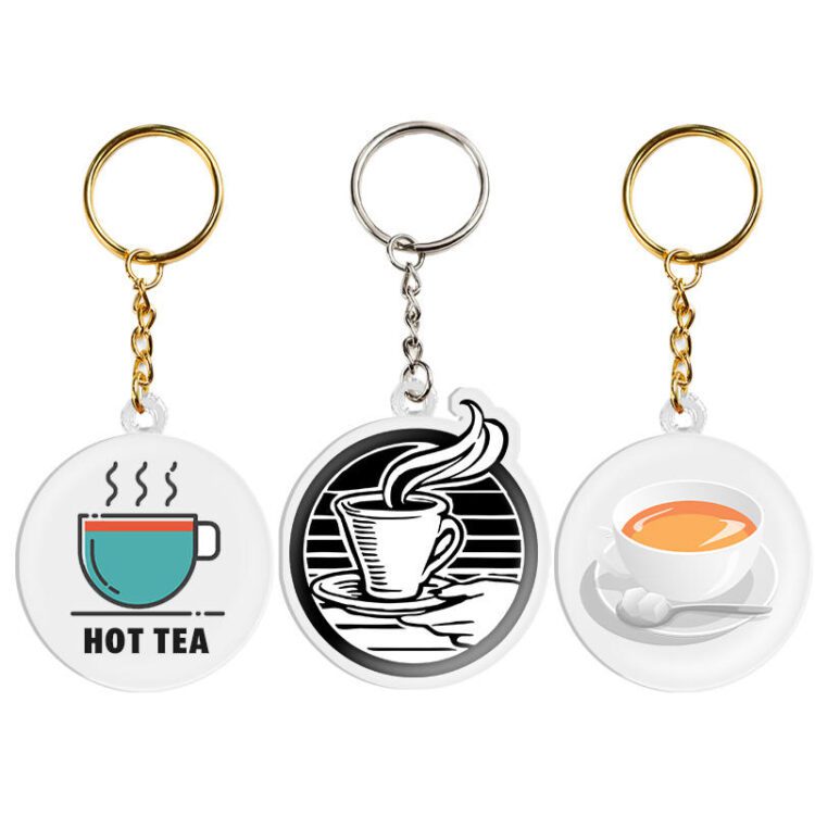 Custom double sided printed acrylic charm clear epoxy acrylic boba milk tea cup keychain