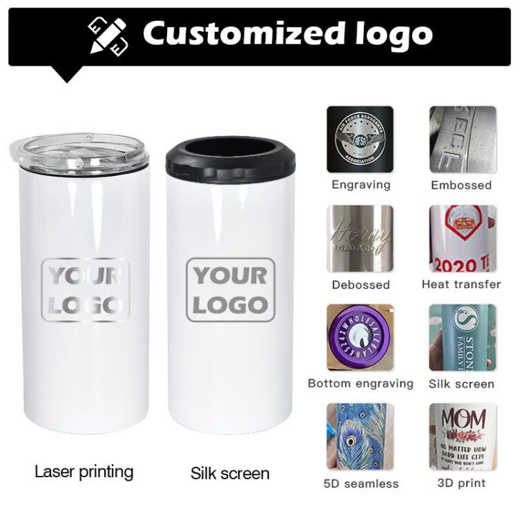 New 4 in 1 cooler 16oz blank insulated stainless steel wine and beverage drink can cooler white sublimation with opener