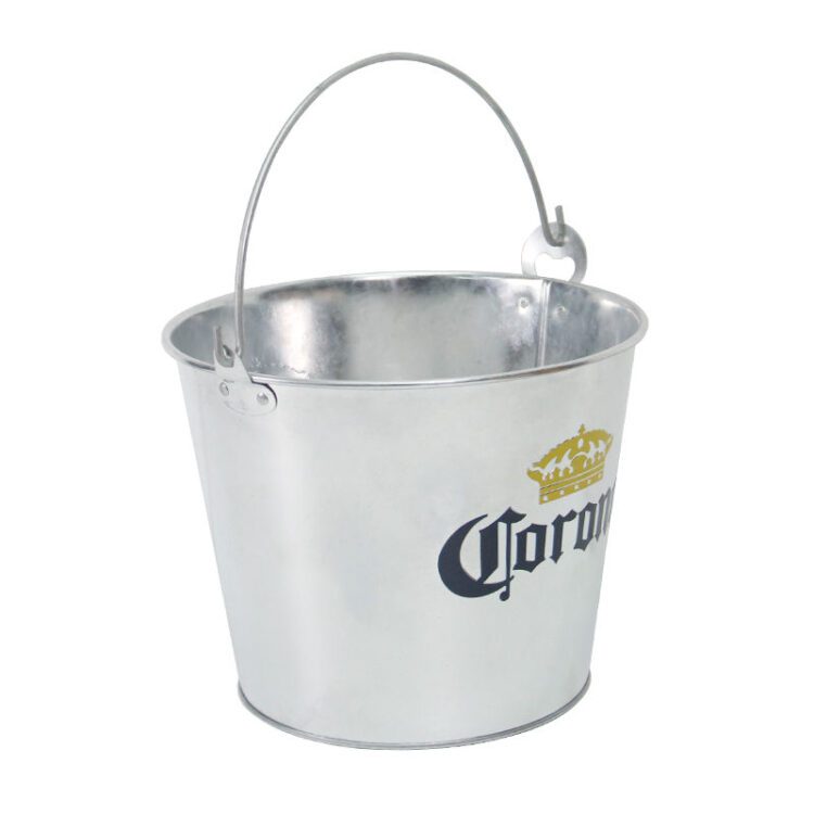 Metal galvanized iron ice bucket beer champagne wine cooler ice tin bucket for bar using with bottle opener