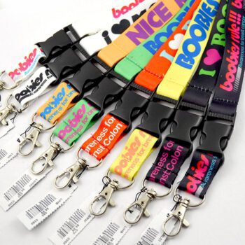 Promotional custom logo lanyard with carabiner keychain nylon polyester sublimation design on neck silk screen printed