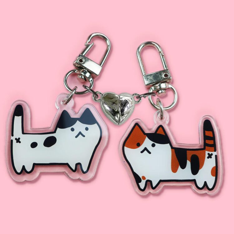 Custom printed double sided magnet heart acrylic charm coloured acrylic anime keychain