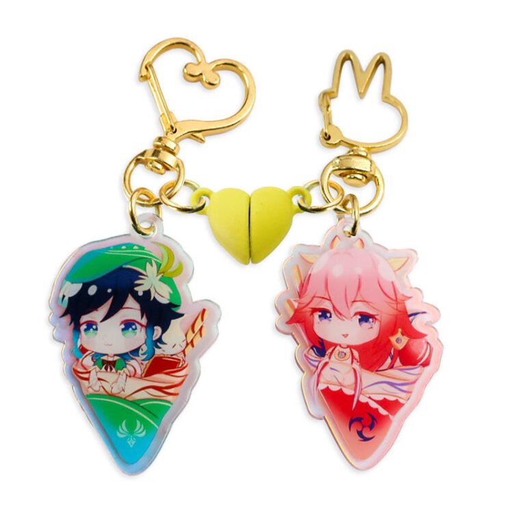 Custom printed magnetic heart clear epoxy acrylic keychain charm anime acrylic key rings