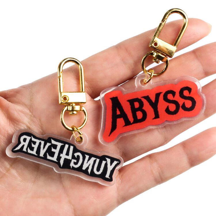 Custom cute printed double sided clear acrylic resin letter keychain holographic charms with logo