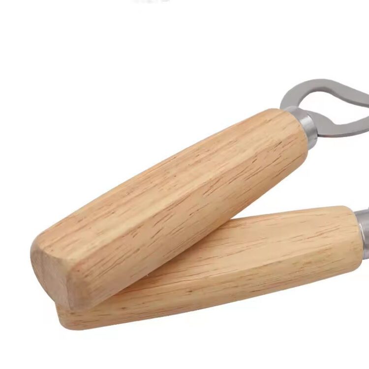 Oem new design kitchen home wedding party stainless steel household bottle opener wooden handle bar beer bottle opener gift