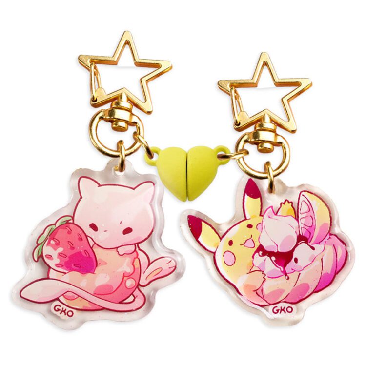 Custom printed magnetic heart clear epoxy acrylic keychain charm anime acrylic key rings