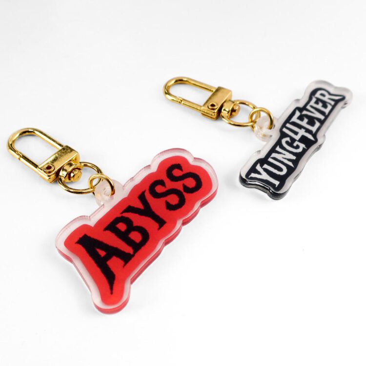 Custom cute printed double sided clear acrylic resin letter keychain holographic charms with logo